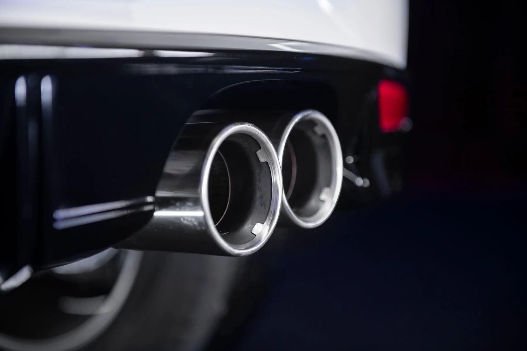 A car exhaust system seen from underneath